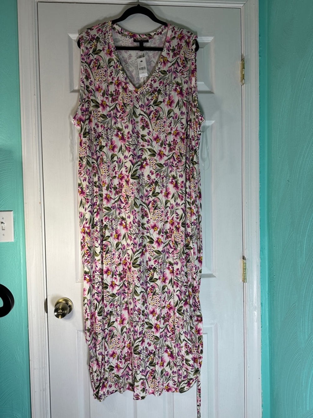Lane Bryant White Maxi Dress with Pink Floral Print